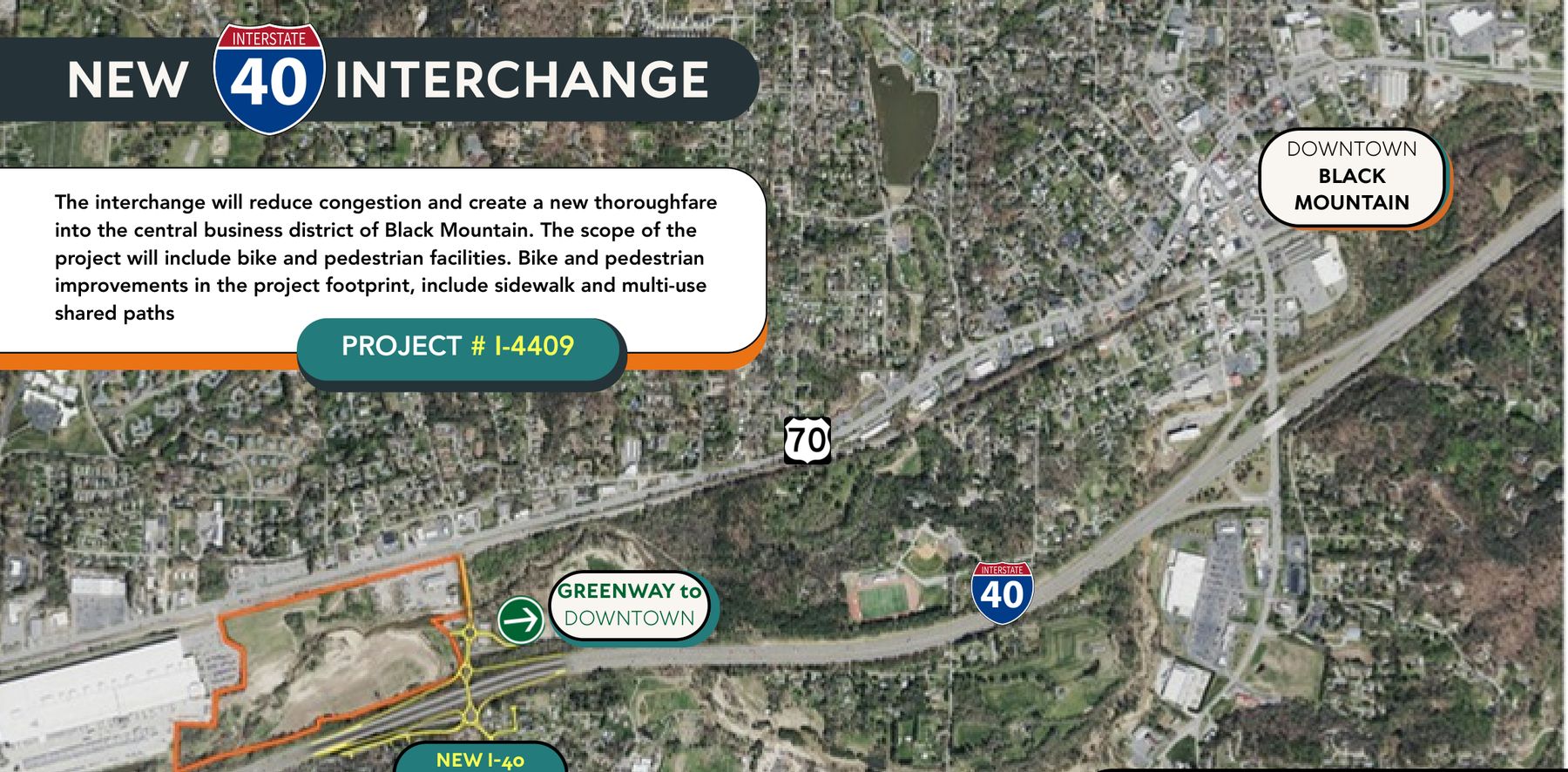 The new interchange in relation to downtown Black Mountain