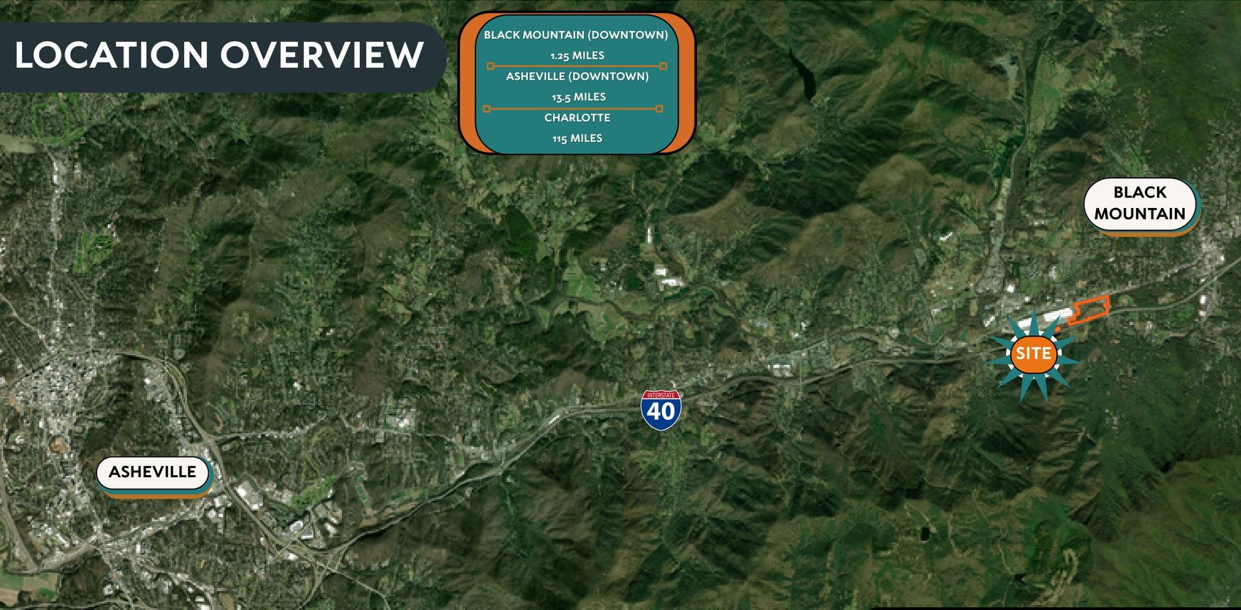 Regional context: the site, Asheville and I-40